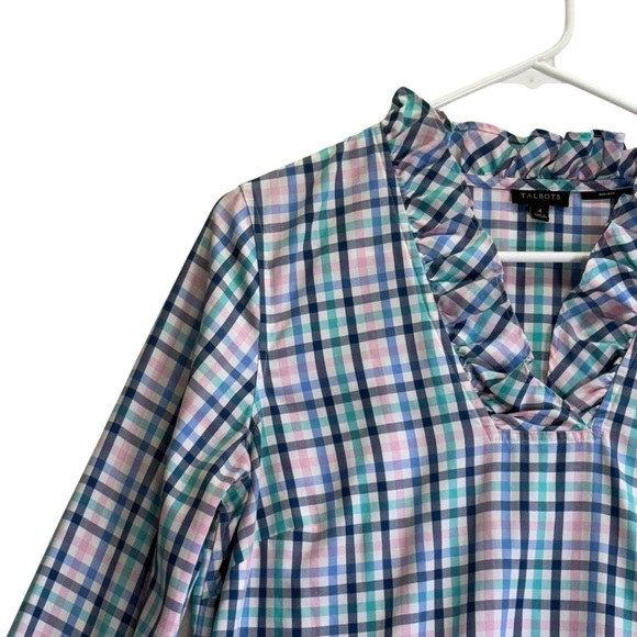 Talbots Blue and Pink Plaid Shirt. Size 4 - Picture 3 of 12